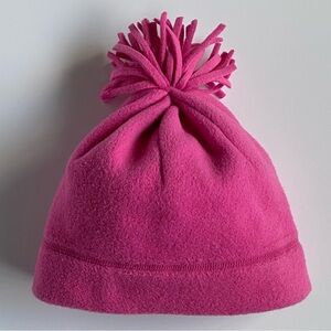 LL Bean Winter Hat Size Small Pink with Pom Pom EUC Solid Fleece Winter Ski Snow